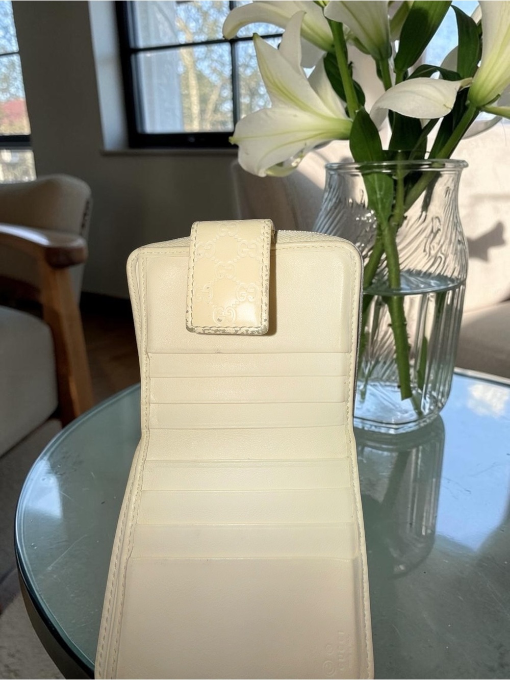 Gucci Cream Guccissima Leather GG-Embossed Wallet with Tab Closure & Care Cards - Picture 5 of 13
